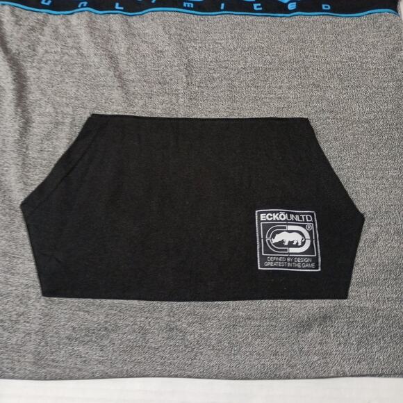 Ecko Unltd Hoodie Men's M Gray Black Ecko Spellout Pouch - Picture 2 of 8